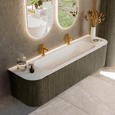 Badmeubel Mondiaz Kurve | 170 cm cm | Meubelkleur Shadow | Wastafelkleur Talc | Solid surface | Wasbak midden spoelbak | 2 kraangaten