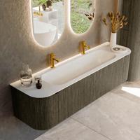 Badmeubel Mondiaz Kurve | 170 cm cm | Meubelkleur Shadow | Wastafelkleur Talc | Solid surface | Wasbak midden spoelbak | 2 kraangaten