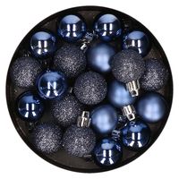 Cosy & Trendy mini kerstballen - 20x st - donkerblauw - 3 cm - kunststof