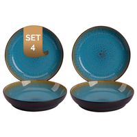 Palmer Bord diep Lotus 21 cm Turquoise Zwart Stoneware 4 stuks - thumbnail