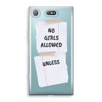 No Girls Allowed Unless: Sony Xperia XZ1 Compact Transparant Hoesje