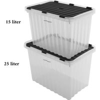 2x Opbergbox met Deksel - 25L en 15L - Kunststof - Transparant