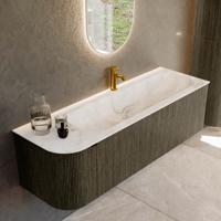 Badmeubel Mondiaz Kurve-Dlux | 145 cm cm | Meubelkleur Shadow | Wastafelkleur Frappe | Solid surface | Wasbak rechter zijde spoelbak | 1 kraangat
