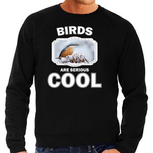 Sweater birds are serious cool zwart heren - vogels/ boomklever vogel trui