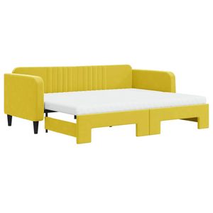 vidaXL Slaapbank onderschuifbed en matrassen 90x200 cm fluweel geel
