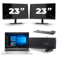 HP ProBook 450 G6 - Intel Core i5-8e Generatie - 15 inch - 16GB RAM - 256GB SSD - Windows 11 + 2x 23 inch Monitor