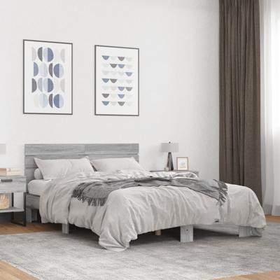 Bedframe bewerkt hout metaal grijs sonoma eiken 135x190 cm