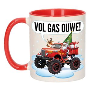 Kerst cadeau beker / mok monstertruck auto vol gas ouwe 300 ml   -
