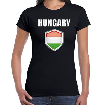 Hongarije landen supporter t-shirt met Hongaarse vlag schild zwart dames