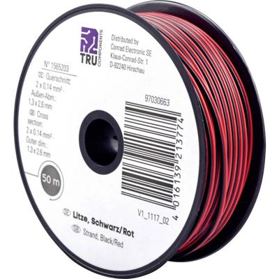 TRU COMPONENTS 1565203 Draad 2 x 0.14 mm² Zwart, Rood 50 m