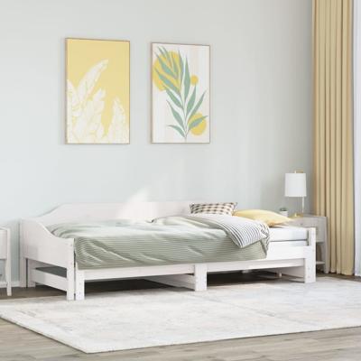 Slaapbank met onderschuifbed 90x200 cm massief grenenhout wit
