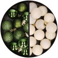 34x stuks kunststof kerstballen groen en wolwit 3 cm - Kerstbal