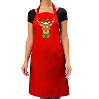 Rudolf met groene Kerstmuts Kerst cadeau schort rood voor volwassenen Rudolf met groene Kerstmuts Kerst cadeau schort rood voor volwassenen