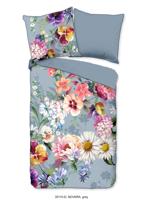 Descanso Dekbedovertrek "bloemen" - Grijs - (155x220 cm) - Biologisch Katoen satijn