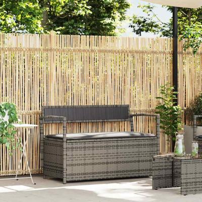 Tuinbank met kussen, grijs polyrotan