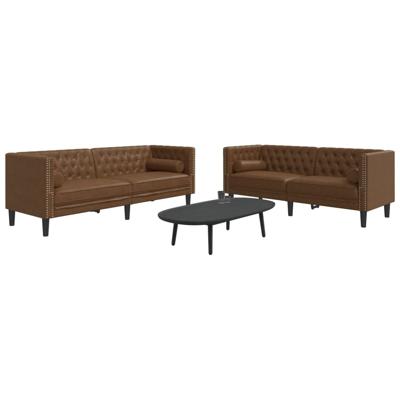 2-delige Loungeset Chesterfield met bolsters kunstsuède bruin