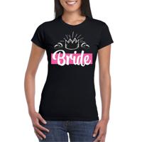 Vrijgezellenfeest t-shirt dames - Bride - zwart - glitter - huwelijk/trouwen - thumbnail