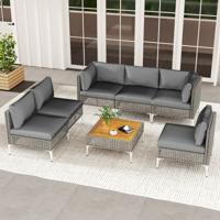 Lounge Meubels Outdoor Rattan Tuinlounge met Tafel en Kussens Vrij Combineerbaar Tuinmeubelset