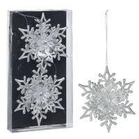 Kersthangers sneeuwvlokken -2x st-zilver - 11,5 cm - kunststof