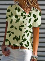 Holiday Leaves Asymmetrical Short Sleeve Top - thumbnail