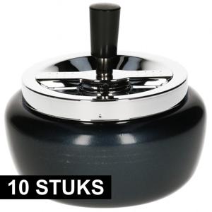 Draaiasbak - 10x - zwart - D13 cm - Buiten asbakken - metaal - terrasasbak