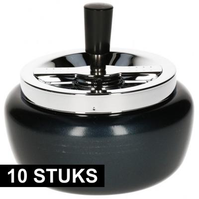 Draaiasbak - 10x - zwart - D13 cm - Buiten asbakken - metaal - terrasasbak