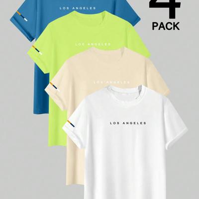 Bon&Bon Men's Letter Print Short Sleeve T-Shirt - 4 Piece Set Multicolor4 / XL