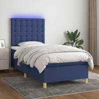 Boxspring met matras en LED stof blauw 100x200 cm