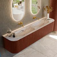 Badmeubel Mondiaz Kurve-Dlux | 200 cm | Meubelkleur Ruby | Wastafelkleur Nata | Solid surface | Wasbak beide zijden spoelbak | Zonder kraangat(en)