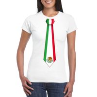 Wit t-shirt met Mexico vlag stropdas dames