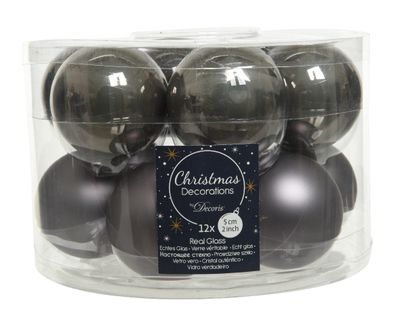 Kerstbal glas d5cm w.grs ass 12st - Decoris