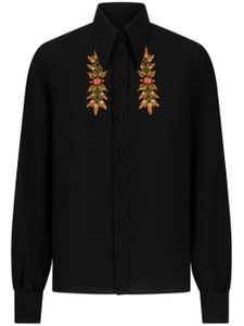 ETRO leaf-embroidery silk shirt - Noir