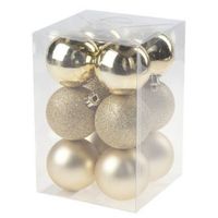 12x Gouden kunststof kerstballen 6 cm - Mat/glans - Onbreekbare plastic kerstballen - Kerstboomversiering goud - thumbnail