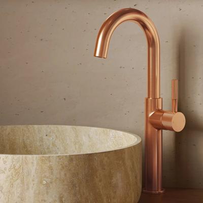 Wastafelkraan SaniClear Highriser Curved | Opbouw | Mengkraan | Hoog model | Geborsteld koper
