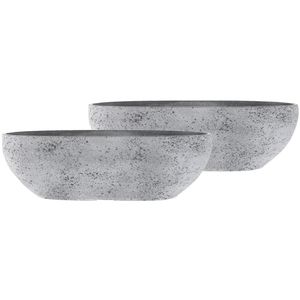 2x stuks bloempot/plantenpot balkonbak van gerecycled kunststof beton grijs D55 x 16 en H16 cm - Plantenpotten