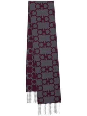 Ferragamo écharpe frangée à motif Gancini - Bleu