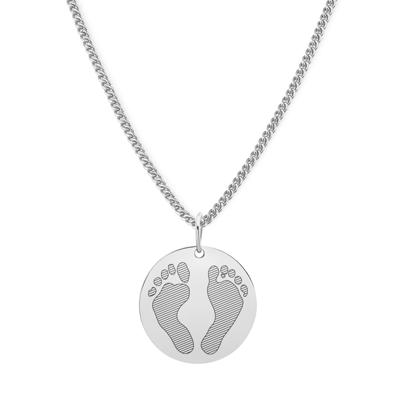 Gepersonaliseerde hand- en/of voetafdrukken ketting - Stainless steel - Zilver - Rond 18 mm - Voetafdrukken