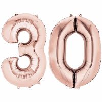 Folieballon cijfer 30 rosegoud voor lucht of helium - thumbnail