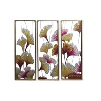 Canvas DKD Home Decor 3 Onderdelen Tropisch Blad van een plant (122 x 3 x 122 cm)
