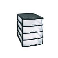 Ladeblok/bureau organizer met 4x lades zwart/transparant L 35,5 x B 27 x H 35 cm - Ladeblok