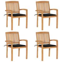 Tuinstoelen stapelbaar 4 st met kussens massief teakhout