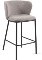 Kave Home Ciselia barkruk H65 bouclé Lichtgrijs poot zwart