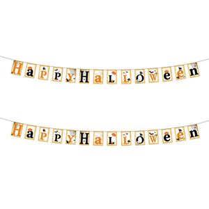 2x stuks feestdecoratie Happy Halloween slinger 3 meter - Vlaggenlijnen