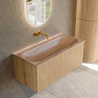 Badmeubel Mondiaz Kurve-Dlux | 100 cm | Meubelkleur Oak | Wastafelkleur Saba | Solid surface | Wasbak midden spoelbak | Zonder kraangat(en) Badmeubel Mondiaz Kurve-Dlux | 100 cm | Meubelkleur Oak | Wastafelkleur Saba | Solid surface | Wasbak midden spoelbak | Zonder kraangat(en)