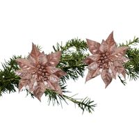 Cosy & Trendy kerstboom bloemen op clip - 2x st - oud roze - 18 cm - kerstster - Kersthangers - thumbnail