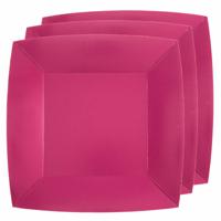 10x stuks feest gebaksbordjes fuchsia roze - karton - 18 cm - vierkant