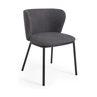 Kave Home Ciselia eetkamerstoel chenille Donkergrijs poot zwart