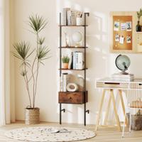 5-laags Ladderrek met Lade & Metalen Frame Wandgemonteerde Boekenplank Bruin