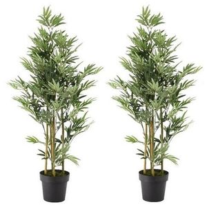 2x Groene bamboe kunstplanten 125 cm in zwarte plastic pot