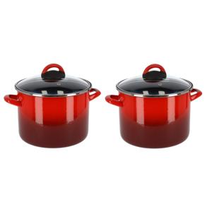 Kookpan/soeppan - Set van 2x stuks - rood - RVS - glazen deksel - 23 cm - 5,8 liter - pannen